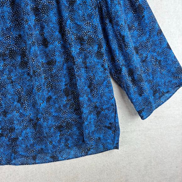 Michael Kors Smocked Blouse Women's Medium Blue Abstract Dot Motif Wide Sleeve - Picture 5 of 11